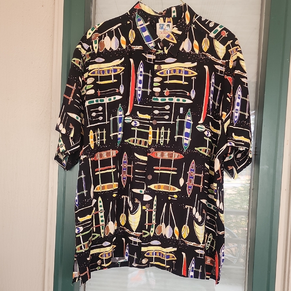 John Severson Collction By "KAHALA"Colorful Canoe Print Men's Shirt.